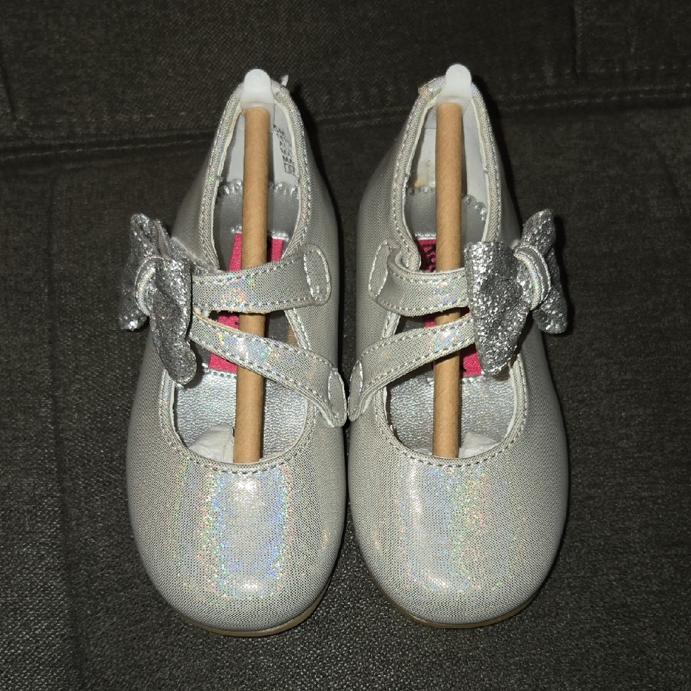 Silver Glitter Kids Shoes with Bow